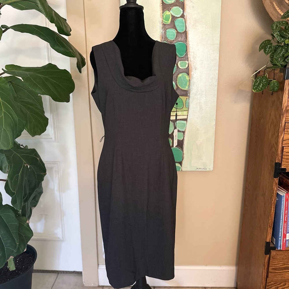 NWT Calvin Klein Gray Sleeveless Cowl Neck Sheath Dress - Picture 2 of 8